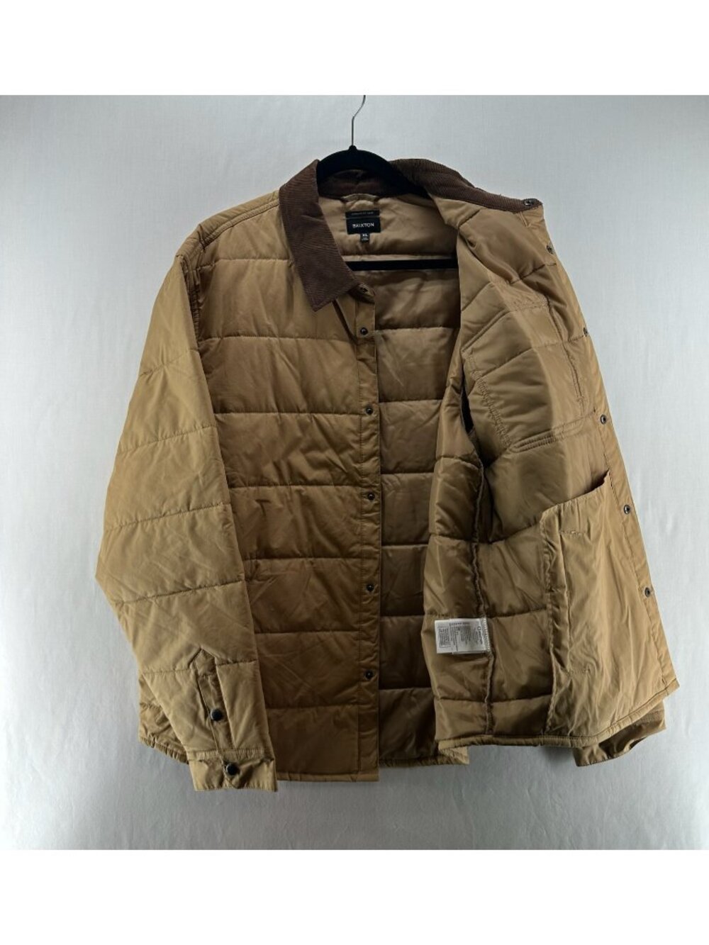 Brixton Cass Quilted Puffer Jacket Mens XL Corduroy Collar Snap Workwear Brown - Picture 2 of 14